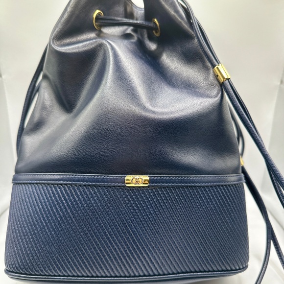 Gucci Vintage Leather Bucket Bag Navy Blue